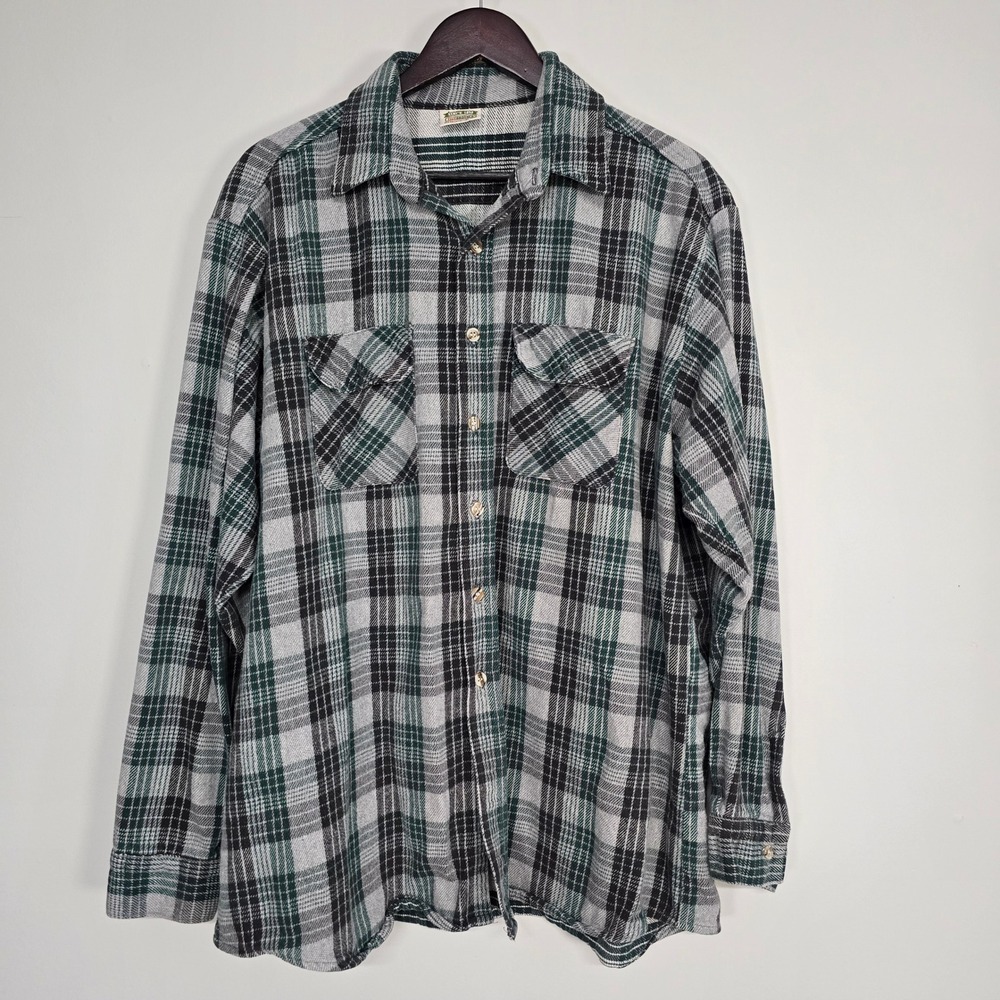 Five Brother Flannel Shirt Mens 2XLT Green Plaid Heavyweight Workwear Grunge